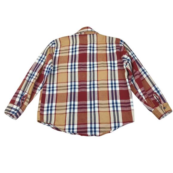 Vintage 1970s Columbia Button Down Shirt Plaid Flannel Tan Red Men's Size Large - Picture 2 of 8